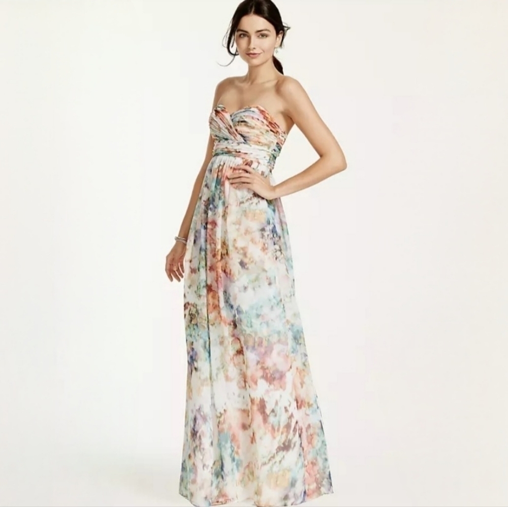 Aidan Mattox Watercolor Ruched Sweethear Strapless Gown 4